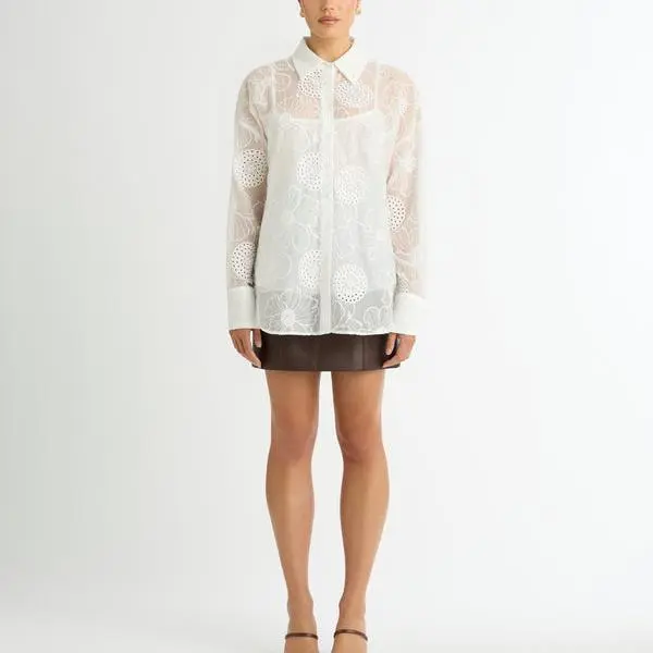 Custom 2025 white long sleeve office cotton blouse for women