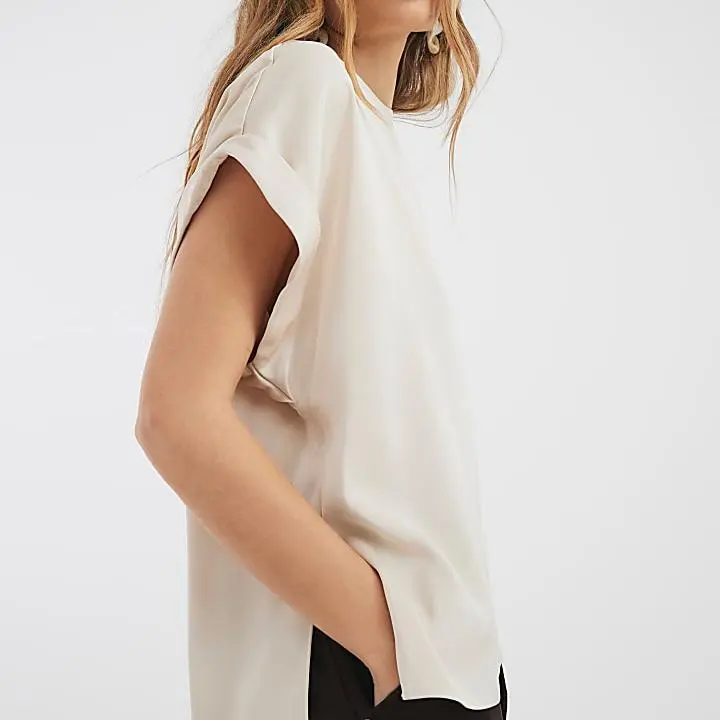 Custom Cream Short Sleeve Cuffed T Shirt