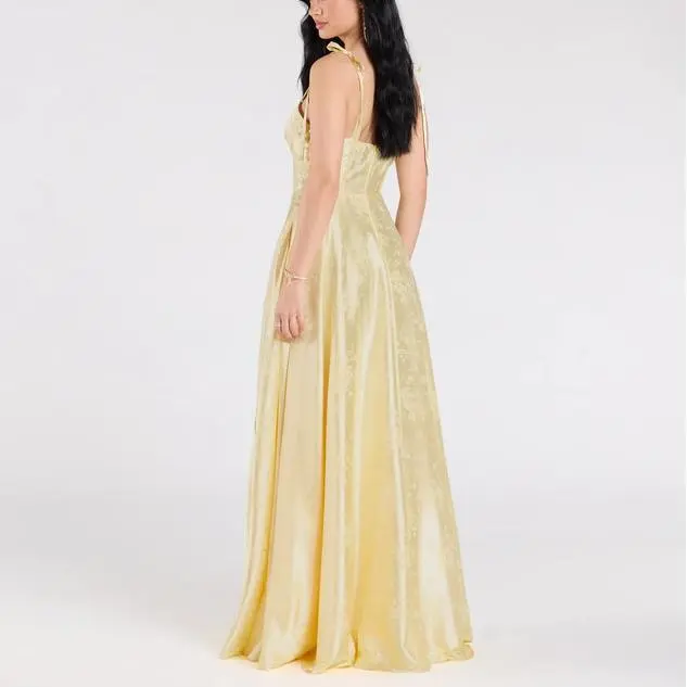 Custom Women Clothing Bustier Slit A-Line Satin Formal Dress.jpg