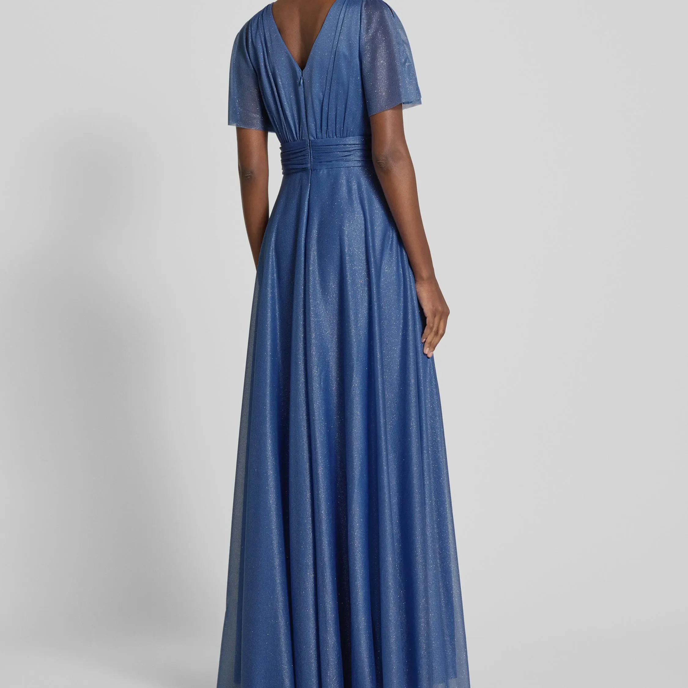 Evening dress with V-neck in blue melange (4).jpg