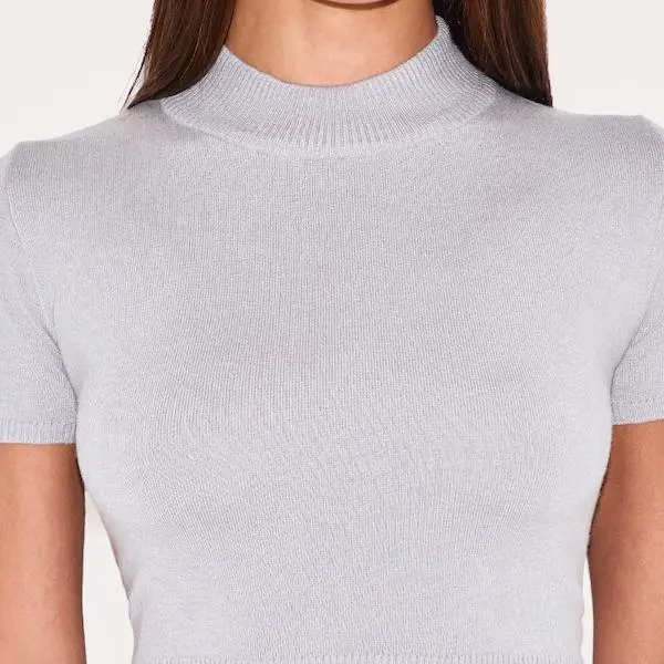 Factory custom women Grey Basic Knit T Shirt.jpg