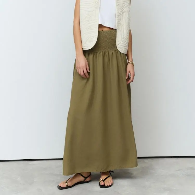 Custom Green Drop Waist Maxi Skirt