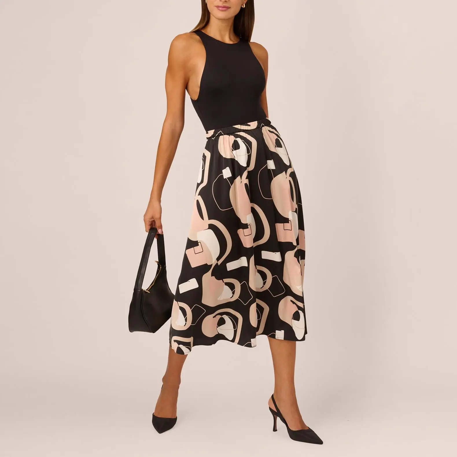 Custom Print A Line Satin Midi Skirt