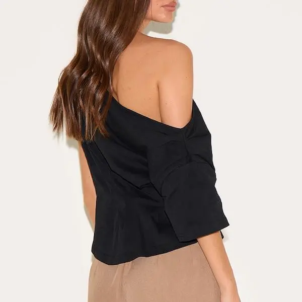 Factory custom women Black Cinched Waist Structured T Shirt.jpg