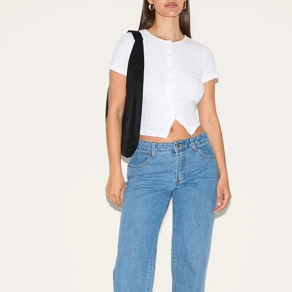 Custom White Textured Button Up Fitted Top for women.jpg