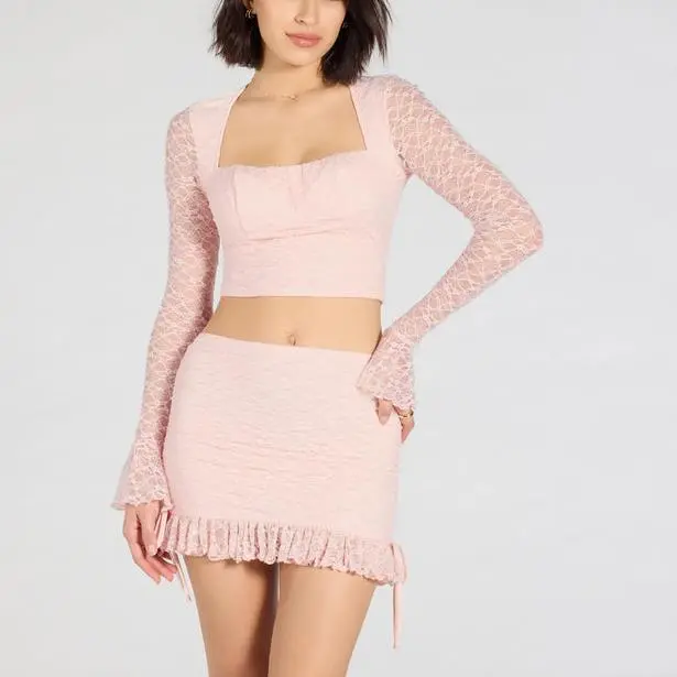 Custom 2025 Perfect Match Long Sleeve Lace Crop Top