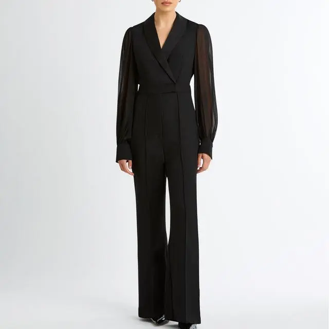 Fashion Design Women Wide Leg Jumpsuits Elegant Office Ladies Long Sleeve Jumpsuit
