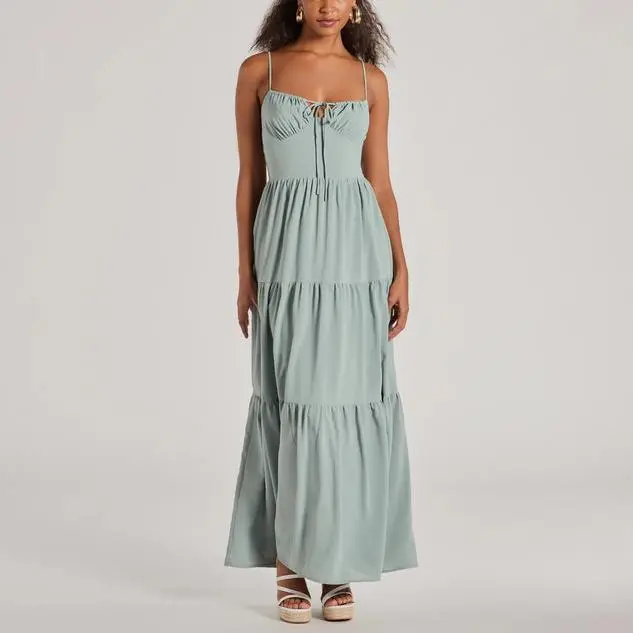 Factory customized Casually Chic Sleeveless Ruffled  women plus size Maxi Dress