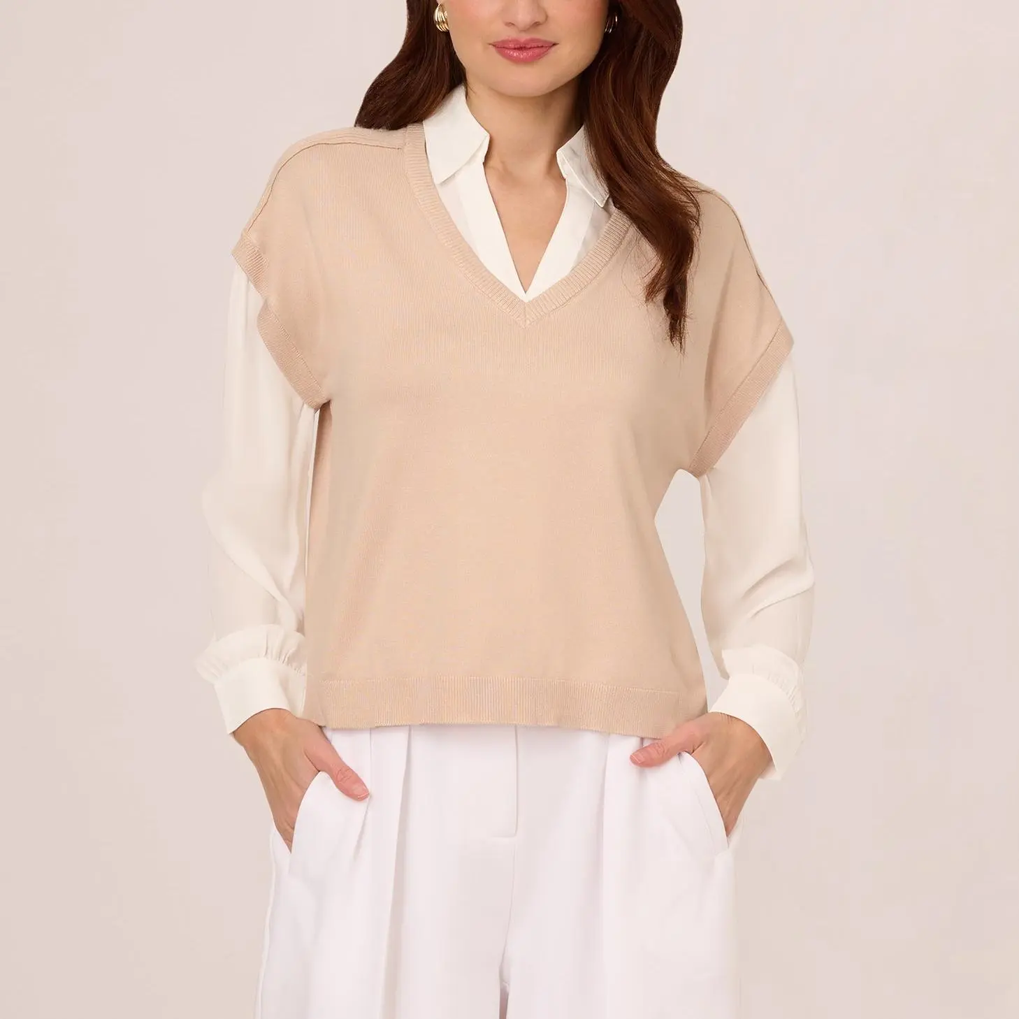Custom Extended Shoulder Sweater Vest Twofer Shirt Top