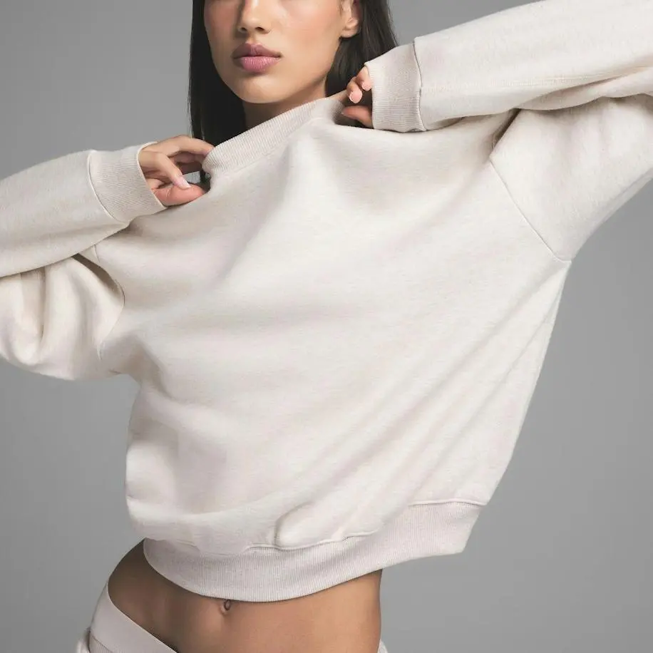 Factory Autumn Winter Solid Color Round Neck Pullover Fashion Casual Long Sleeve Women Hoodies.jpg