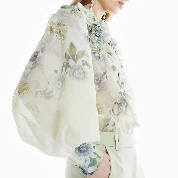 Custom 3D Floral Trimmed Blouse