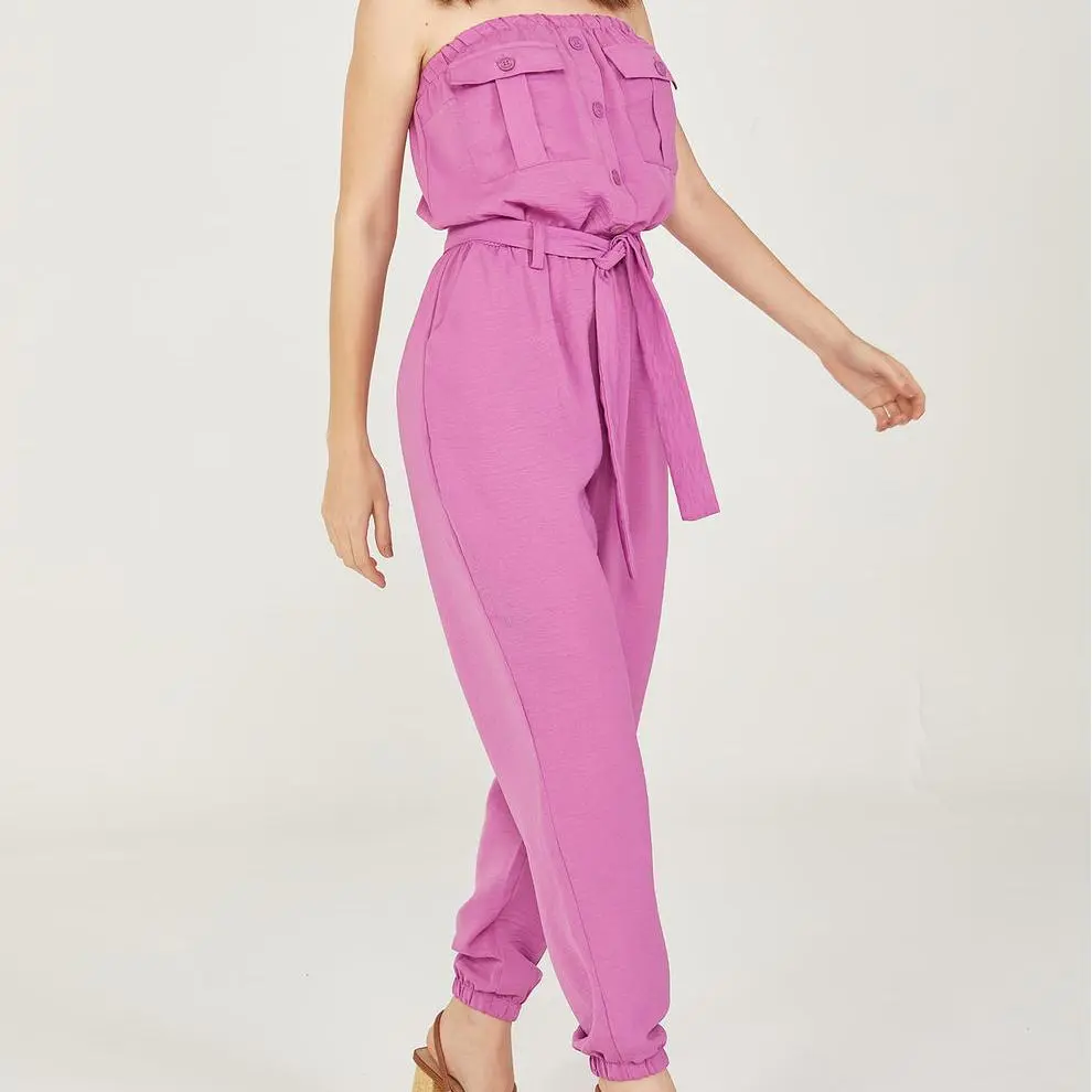 Custom Strapless Pink Pockets Jumpsuit