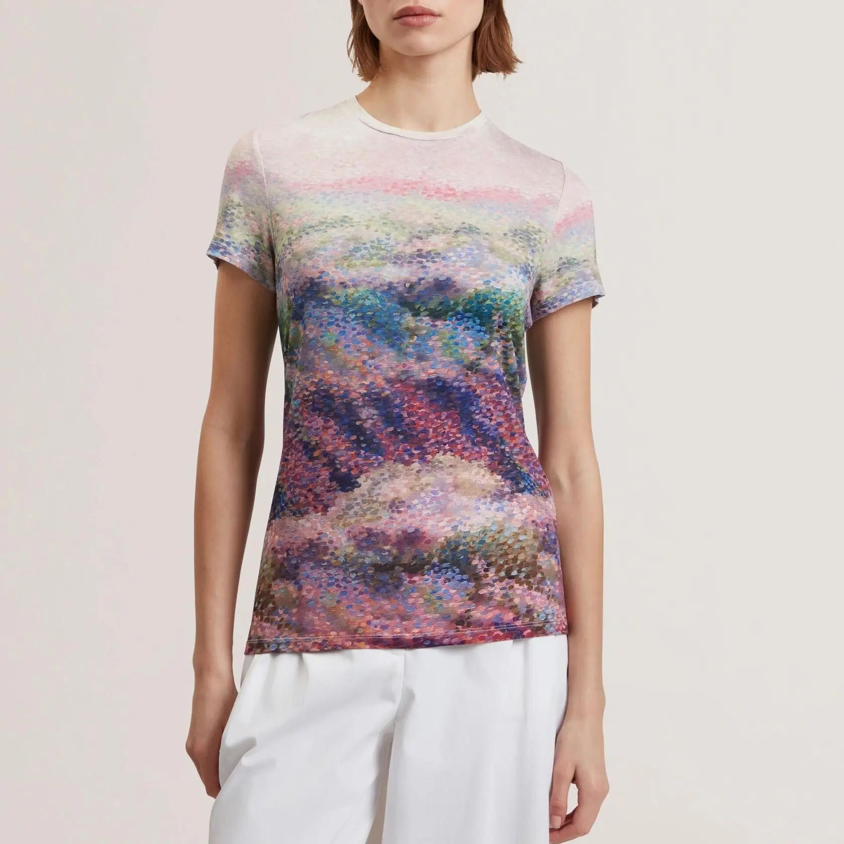Custom Painted Print Crew Neck Fitted T-Shirt