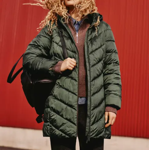 Women's Olive Green Quilted Hooded Puffer Coat