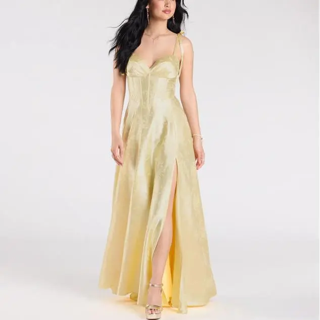 Garment Manufacturers Custom Women Clothing Bustier Slit A-Line Satin Formal Dress