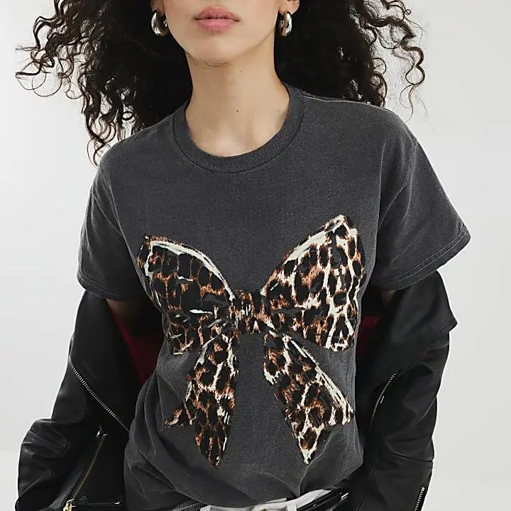 Custom Washed Leopard Bow T-shirt