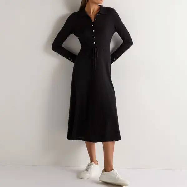 Back Midi Dress with Cinched Waist and Button Detailing