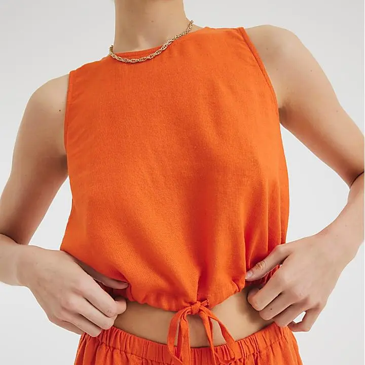 Custom Linen Blend Bubble Hem Tank Top
