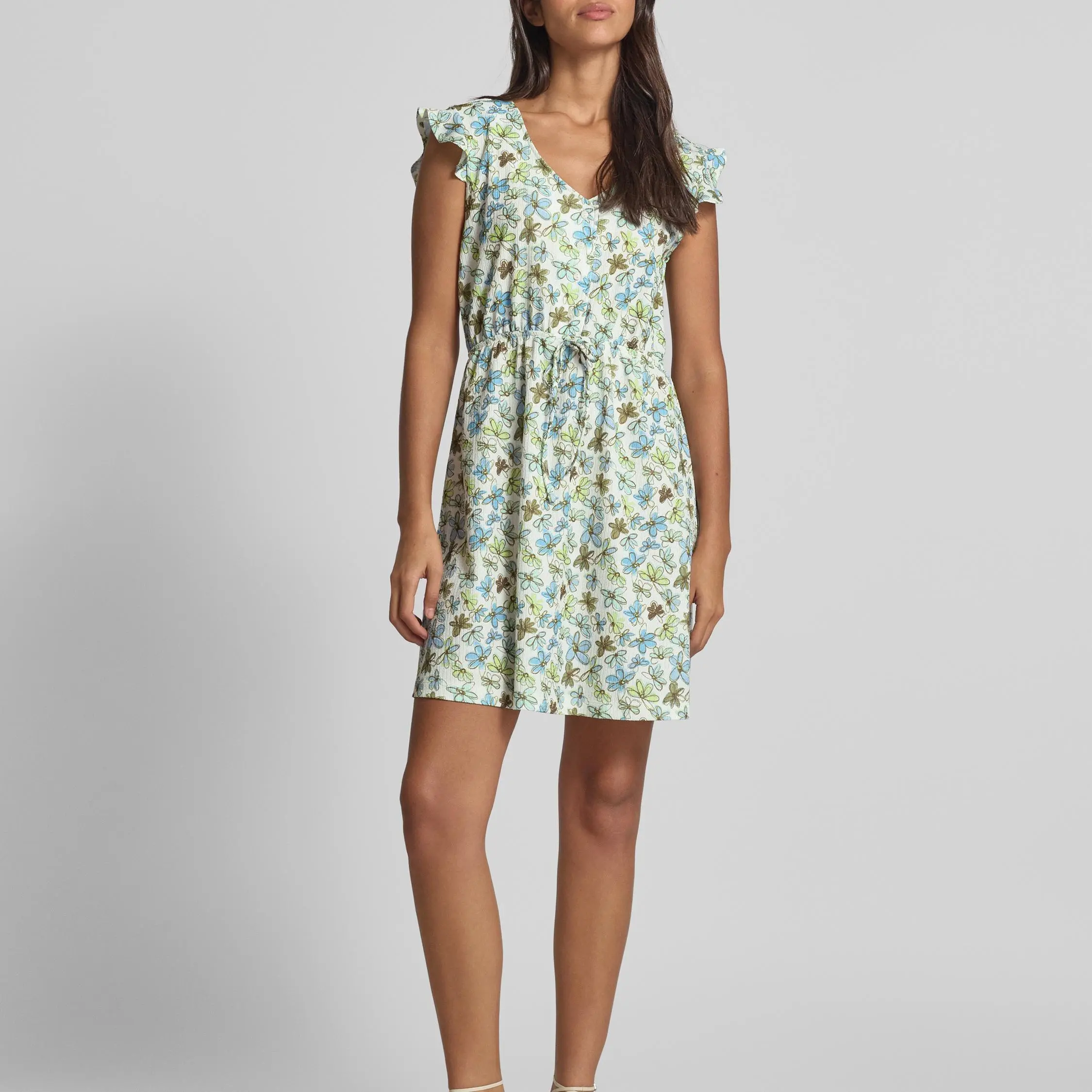 Custom Fitted midi dress with all-over motif in off-white