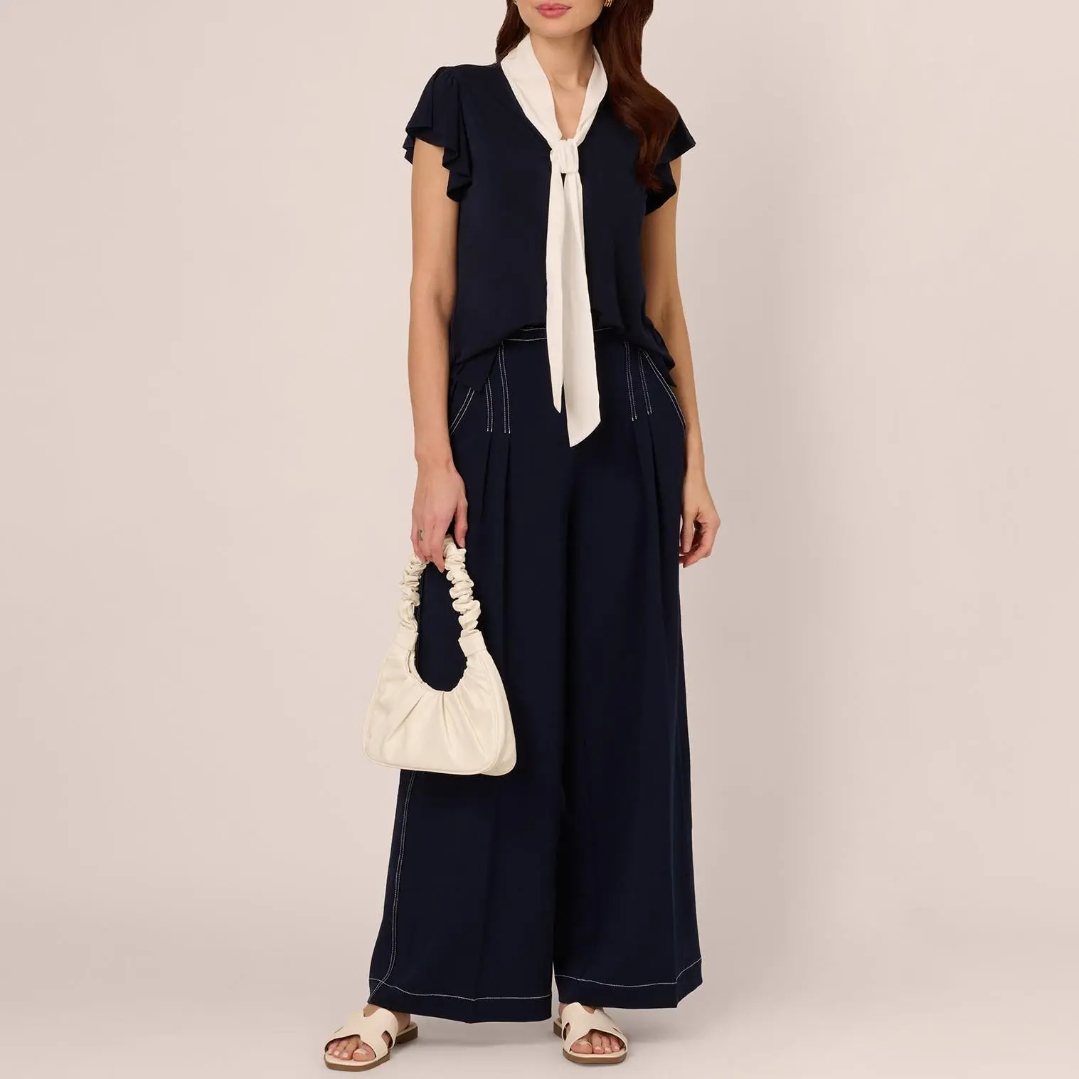 Custom Flutter Sleeve Tie Neck Knit Top