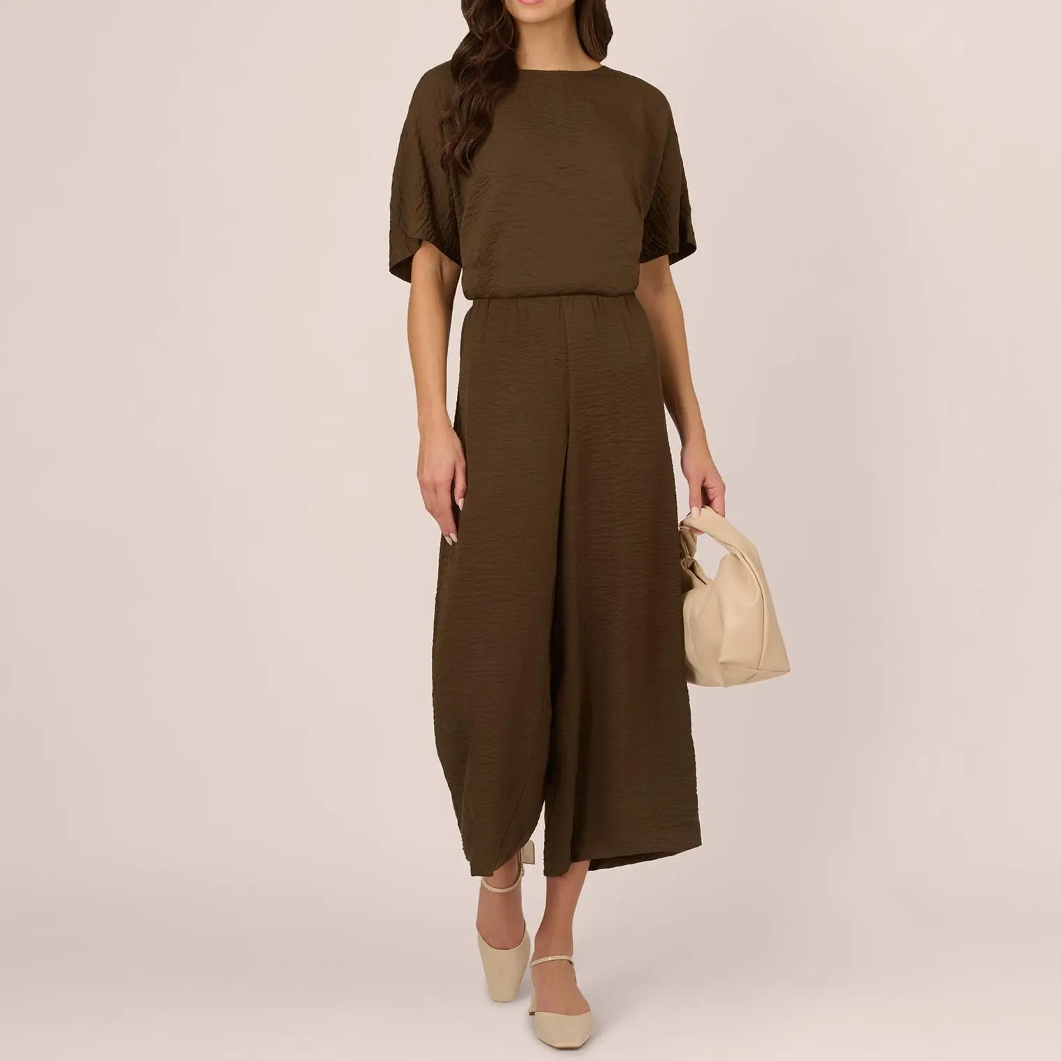 Custom Wide Leg Crinkle Pull On Cropped Pant