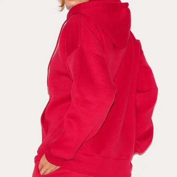 Factory Autumn women Red Oversized Zip Through Seam Detail Hoodie.jpg