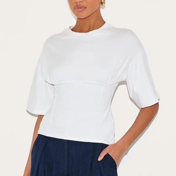 Custom women White Ruched Bust Detail Fitted T Shirt
