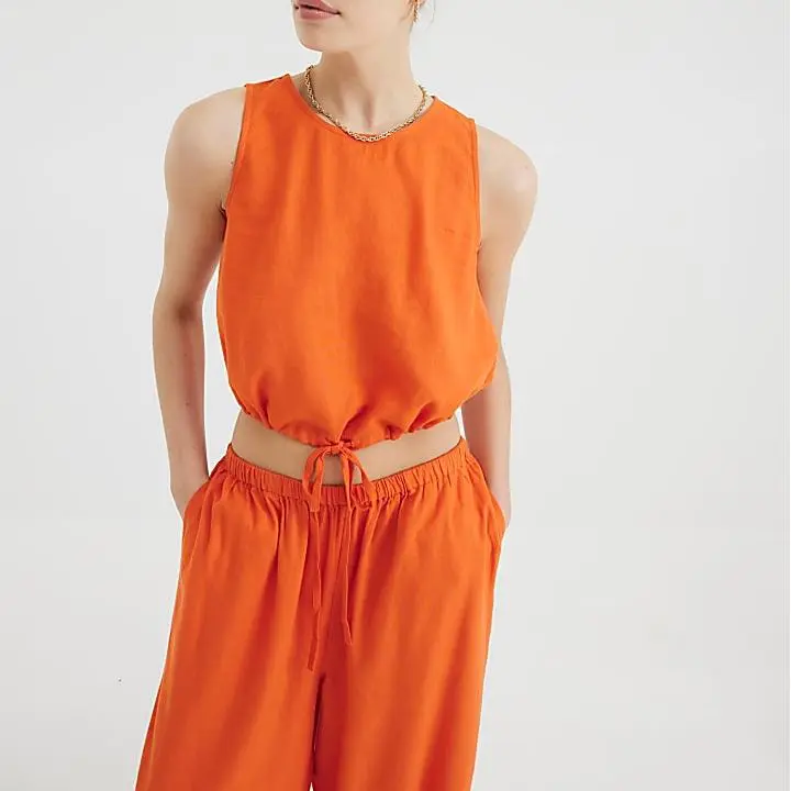 Custom Linen Blend Bubble Hem Tank Top