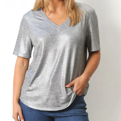 Factory Custom Grey V - Neck Short - Sleeve T - Shirt