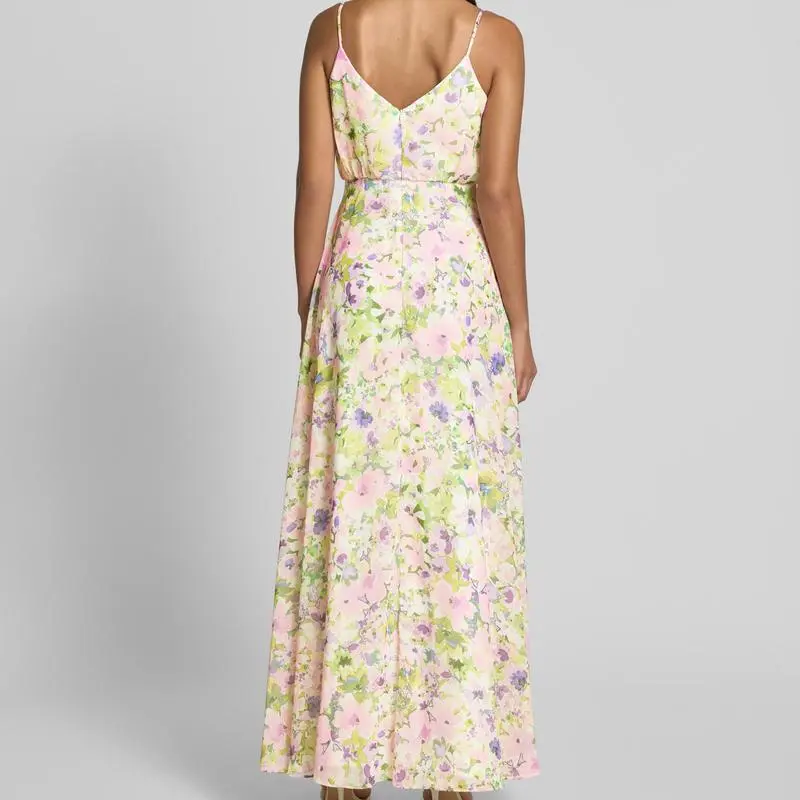 Evening dress with cascade neckline in pink melange (4).jpg