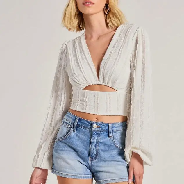 Wholesale custom women Long Sleeve elegant blouse.jpg