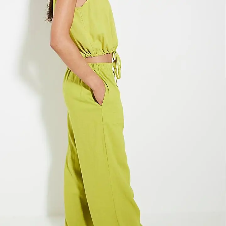 Custom Lime Linen Blend Bubble Hem Tank Top