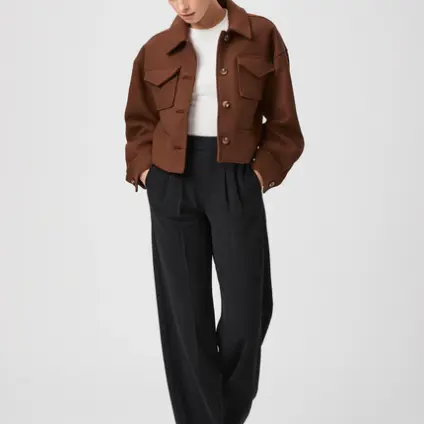 Brown Cropped Wool - Blend Jacket