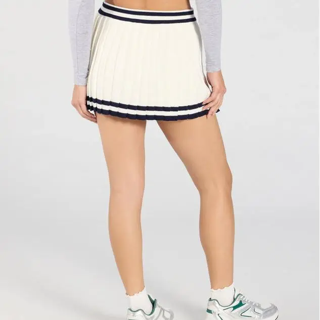 Custom women Preppy Demure Pleated Striped Knit Skort.jpg