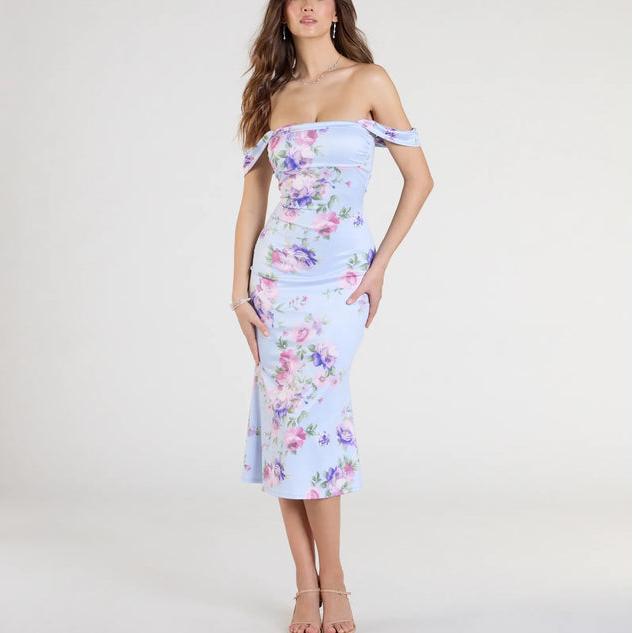Wholesale custom women ladies Off-The-Shoulder Floral Midi Dress