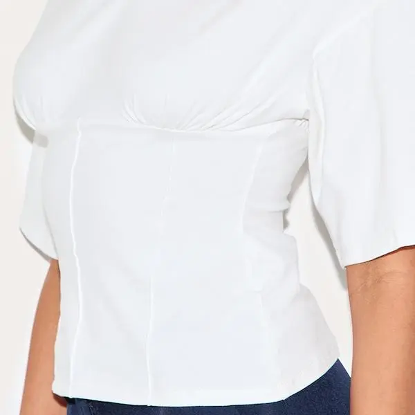 Custom women White Ruched Bust Detail Fitted T Shirt.jpg