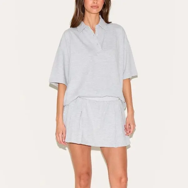Factory custom women  Grey Oversized Collared T-shirt.jpg
