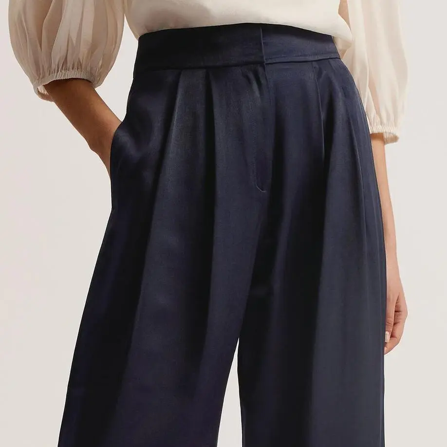 Custom Satin Tailored Wide Flood Length Trousers