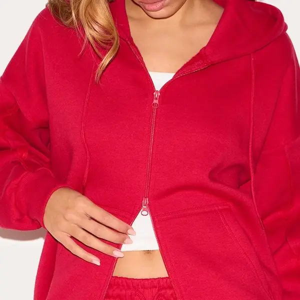 Factory Autumn women Red Oversized Zip Through Seam Detail Hoodie.jpg