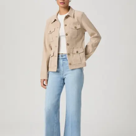 Beige Utility - style Denim Jacket