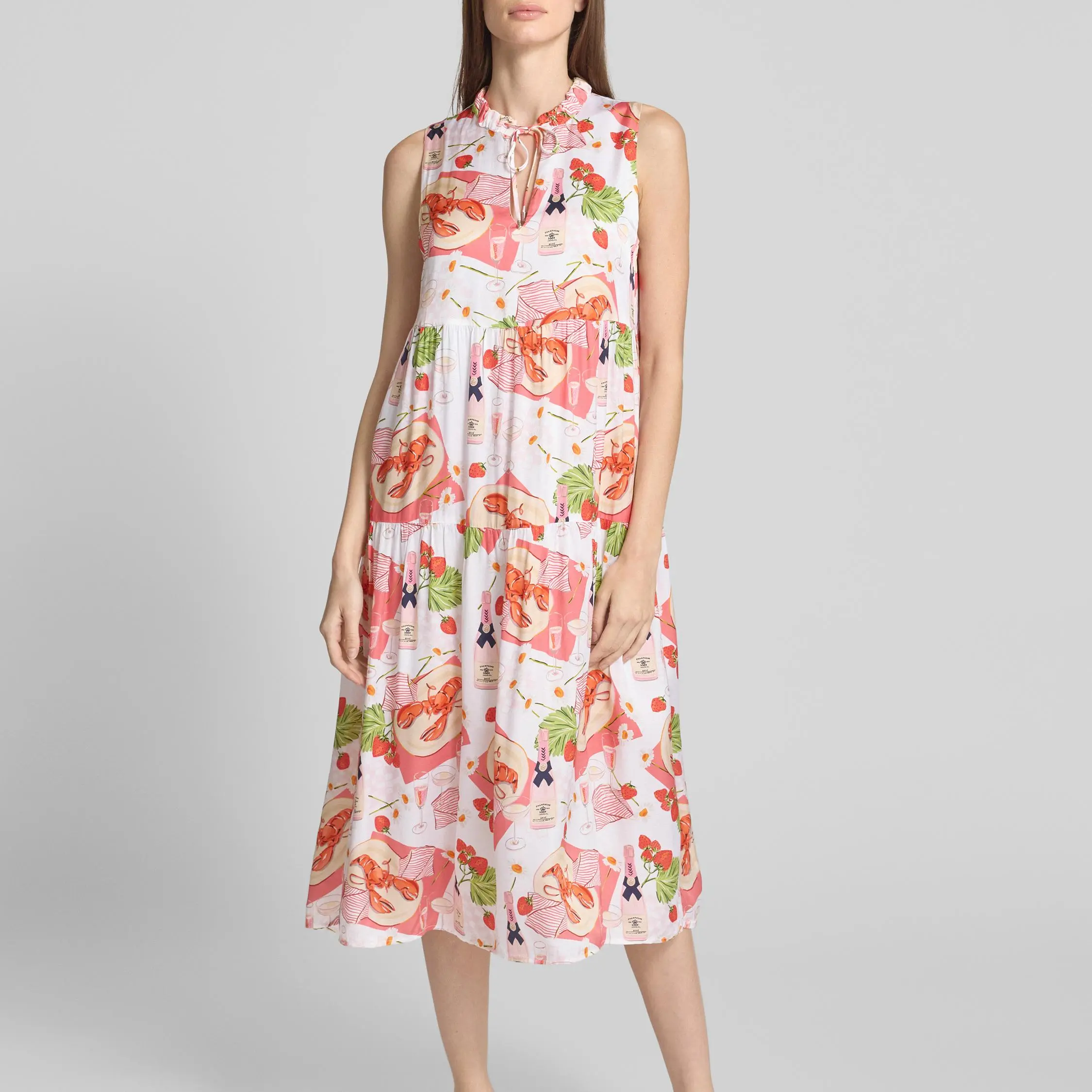 Custom Coral Teardrop Neck Midi Dress