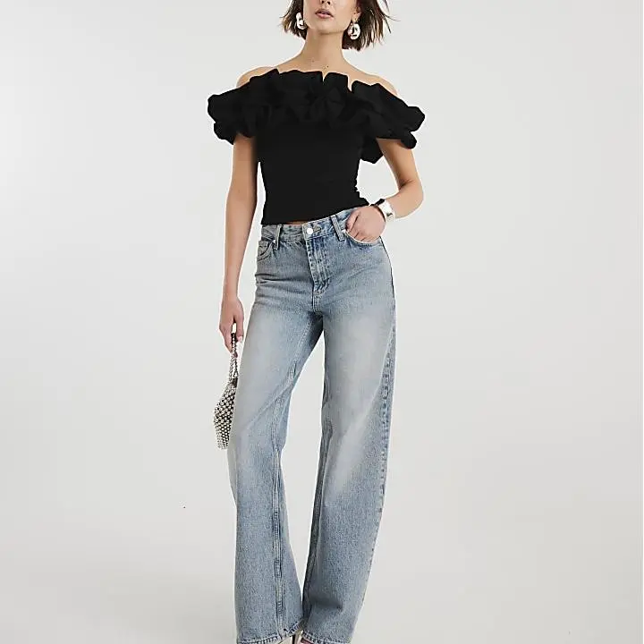 Custom Short Sleeve Ruffle Bardot Top
