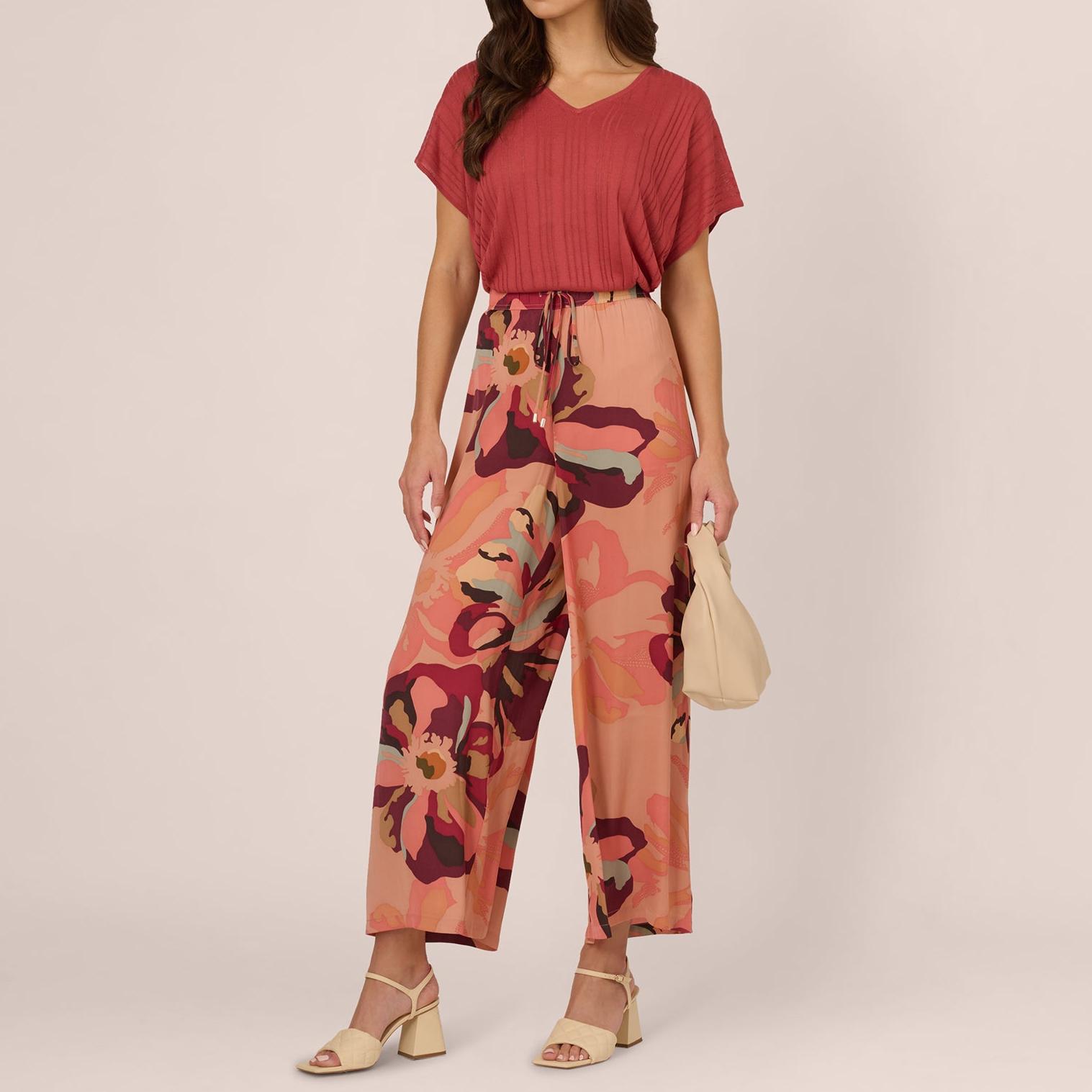 Custom Tropical Floral Print Wide Leg Pants