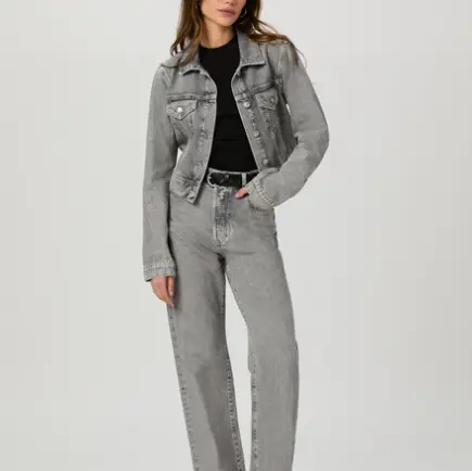 Grey Cropped Denim Jacket