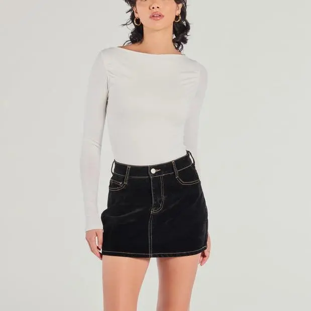 Factory wholesale women Boat Neck Long Sleeve Crop Top