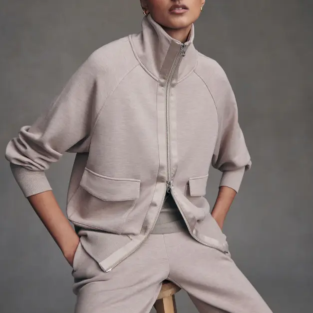 Light Beige Zip - Up Jacket and Matching Jogger Set