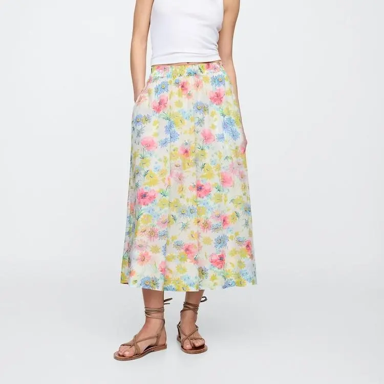 Custom White Floral Maxi Skirt