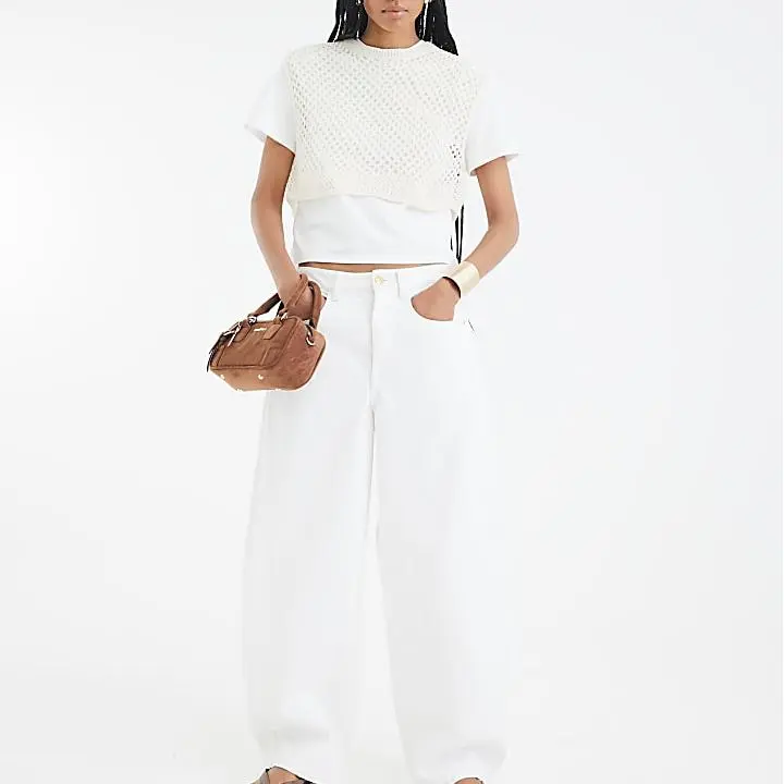 Custom Cream Crochet Overlay T-shirt