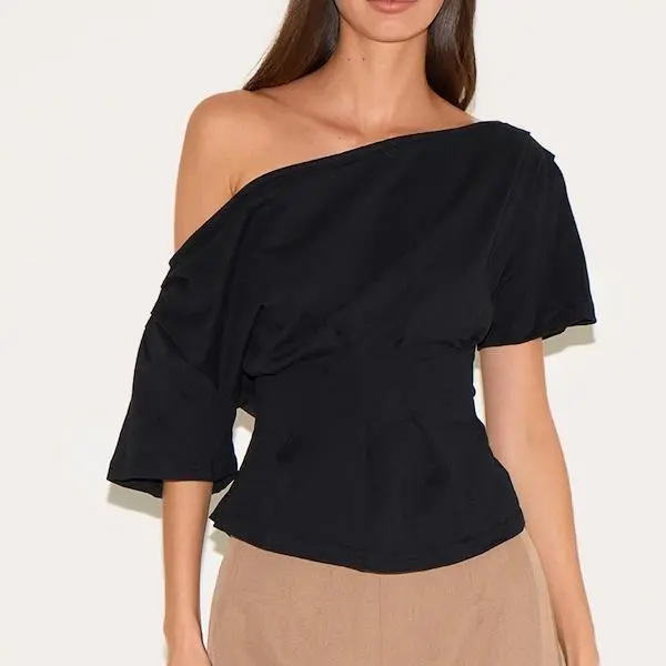 Factory custom women Black Cinched Waist Structured T Shirt