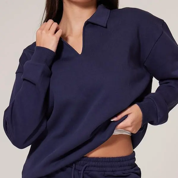 Factory custom women Navy Premium Collared Oversized Sweatshirt.jpg